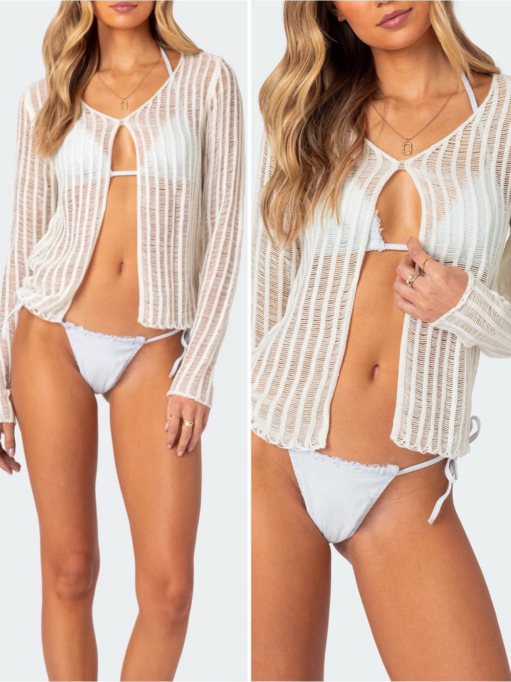 Edikted CAYLA SHEER CROCHET KNIT TOP CREAM / XS NWT NEW WITH TAGS - Picture 11 of 11